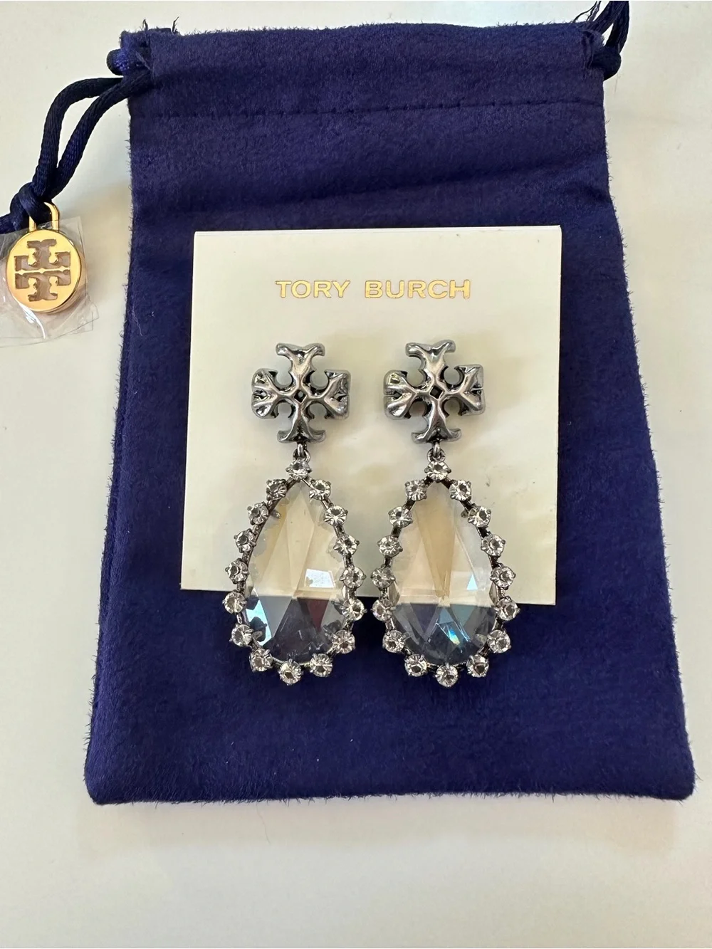 Tory Burch Silver Crystal Teardrop Earrings